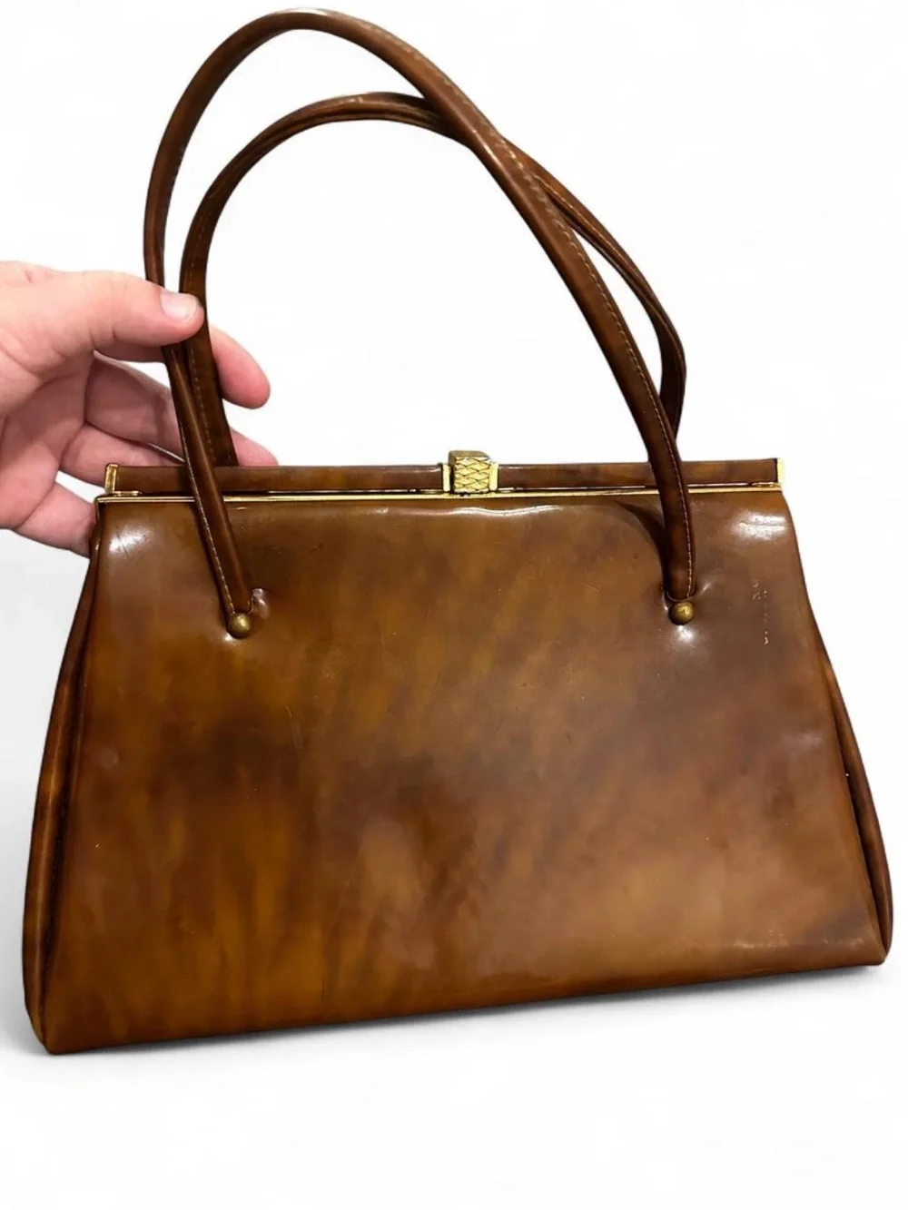 Vintage Patent Brown Leather Top-Handle Bag